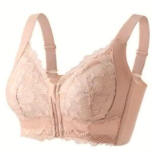 Ziplacy Ultra Soft Front Zip Wireless Lifting Sports Bra 3XL Peach Wirefree Lace